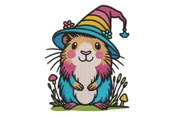 Cute Hamster in Witch Hat Embroidery