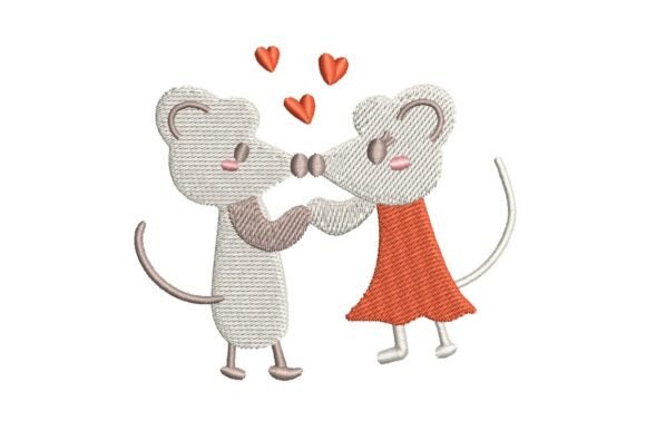 Cute Mouse Couple in Love Embroidery Design