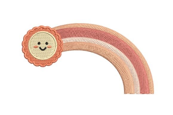 Cute Smiling Sun and Pastel Rainbow Embroidery Design