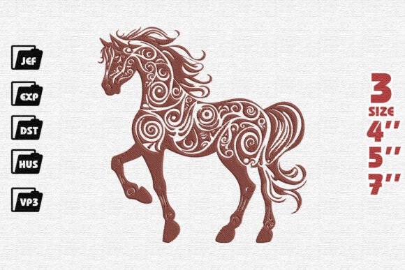 Elegant Ornate Horse Embroidery Design