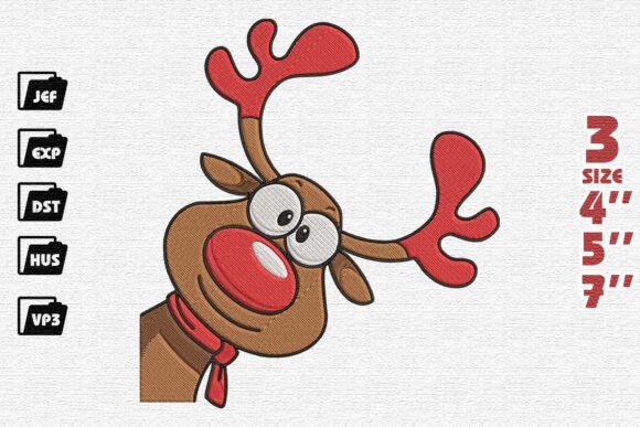 Goofy Peeking Christmas Reindeer Embroidery Design