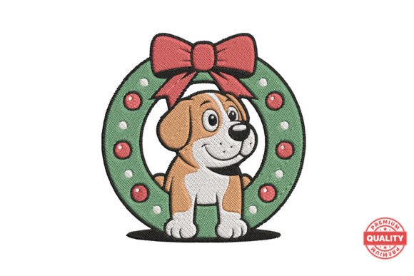 Puppy in Christmas Wreath Embroidery