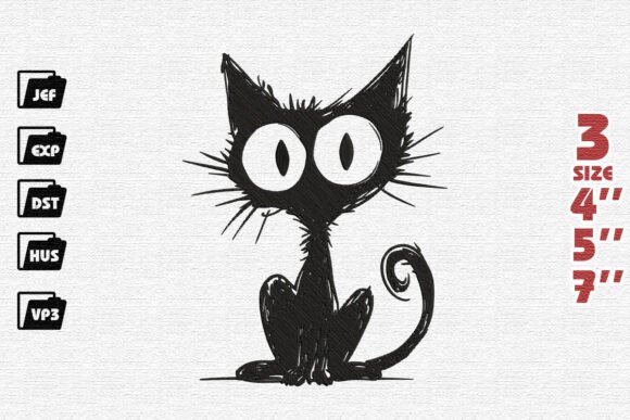 Scruffy Black Cat Sketch Embroidery Design Review