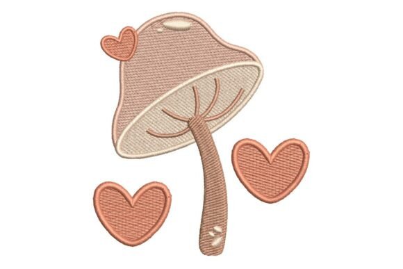 Whimsical Mushroom with Hearts Embroidery Design